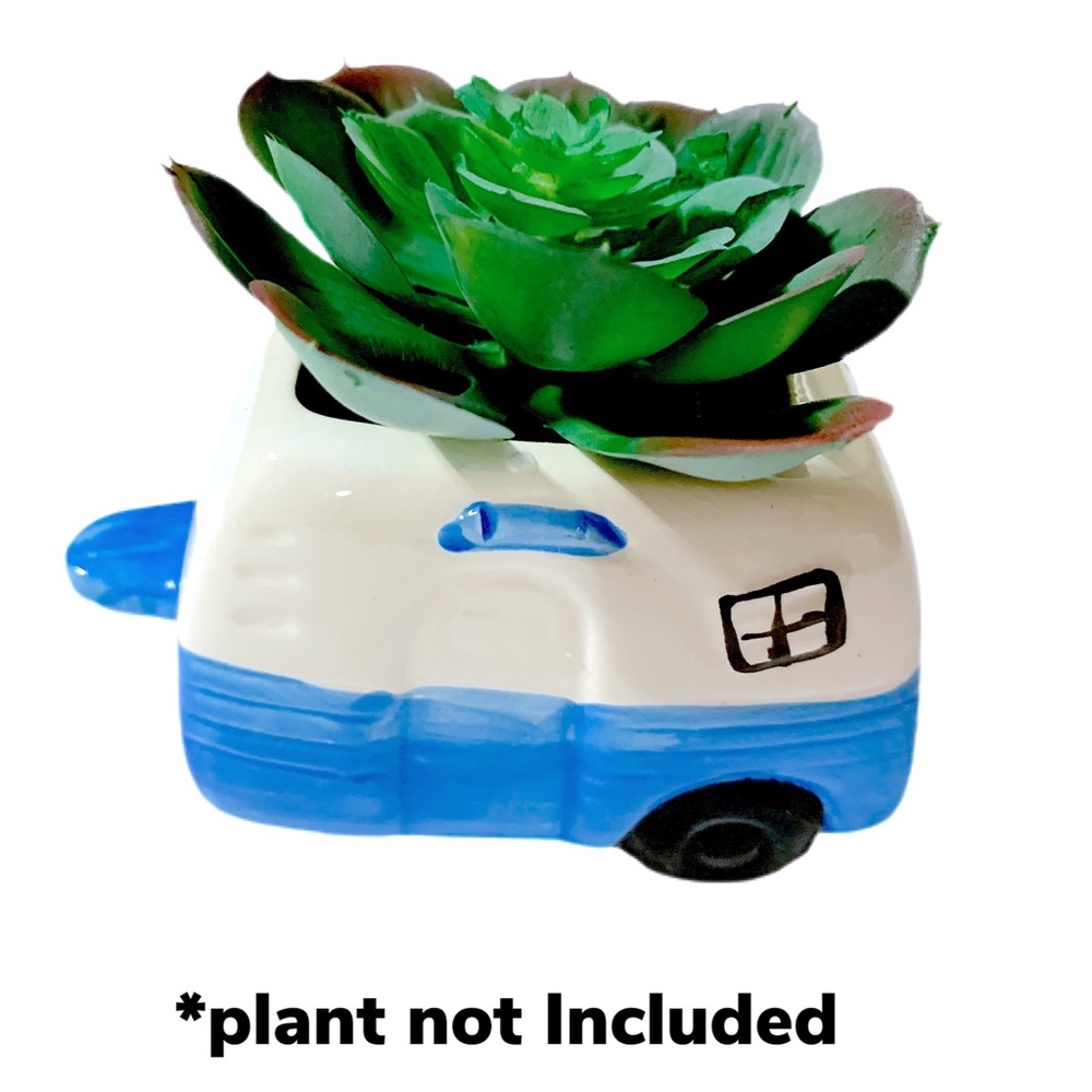 BLUE & WHITE TRAILER CERAMIC PLANTER NWT - Picture 2 of 13